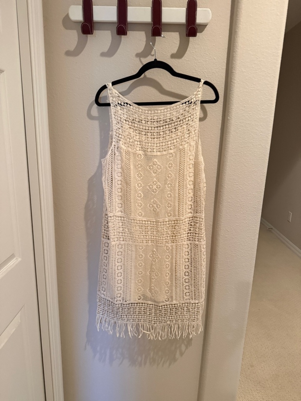Lauren Ralph Lauren Cream Crochet Fringe Mini Dress
